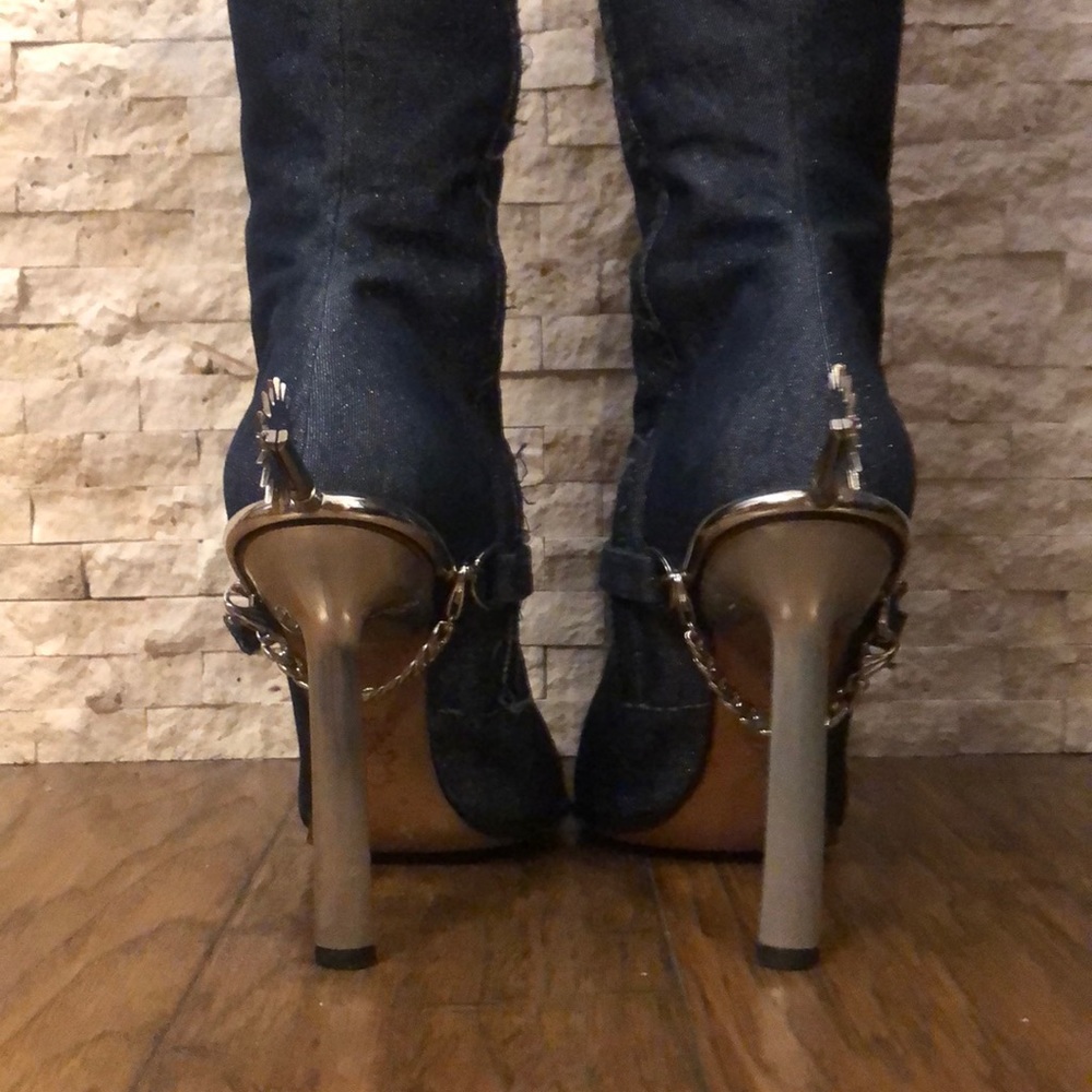 Y2K Gianmarco Lorenzi Dark Blue Jean Sparkle ✨ Spur Boots - Picture 4 of 8